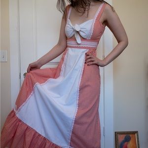 GENUINE GUNNE SAX sz 5 Prairie Bo Peep Red Gingham Cottagecore Tie Front Dress